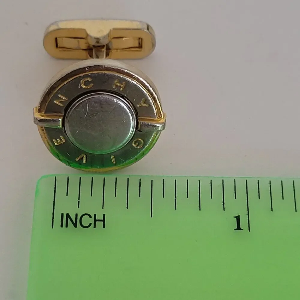 Givenchy Cufflinks Set Gold Silver Tone Logo Vintage Round Buttons Retro Whale